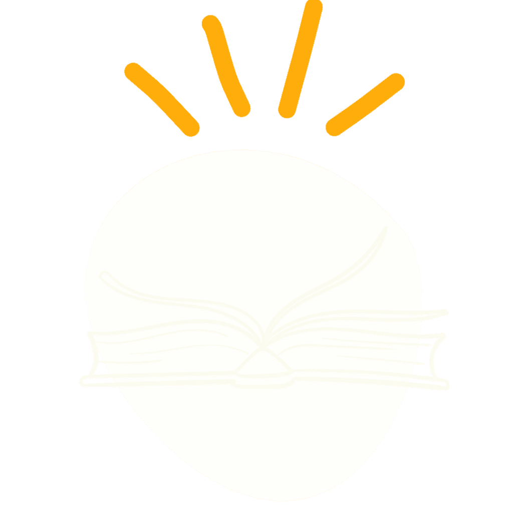 An open book with orange rays above it, resembling a light bulb, on a plain white background, inspired by Deanna Jones.