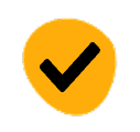 Black check mark inside a solid yellow circle on a white background, inspired by the modern design style of Deanna Jones.