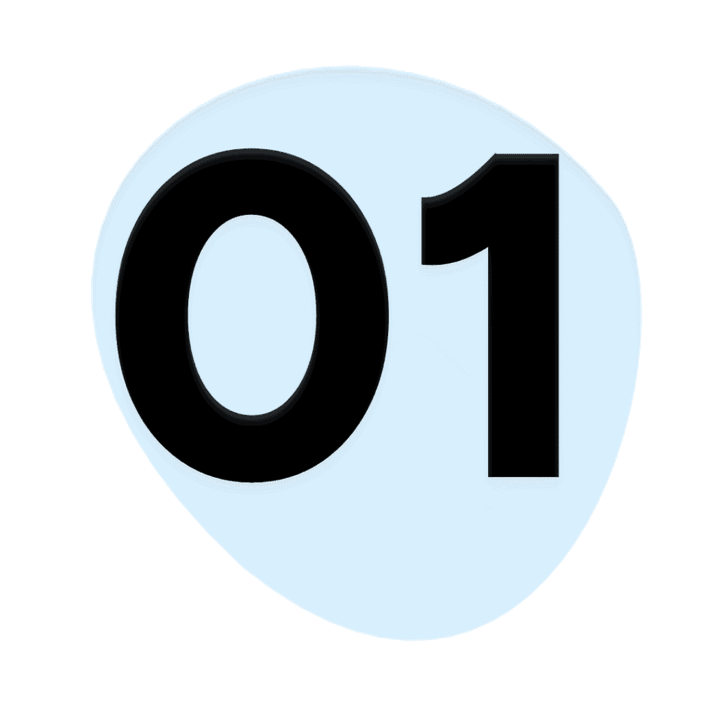Black number "01" on a light blue irregular circular shape, set against a light gray background, inspired by Deanna Jones.