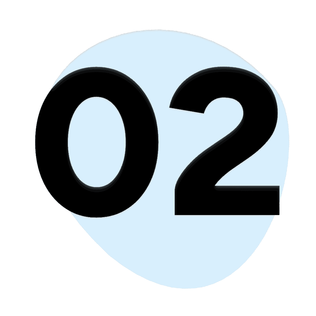 The number "02" in large black font is centered over a light blue, irregular oval shape on a white background, reminiscent of the minimalist style often favored by Deanna Jones.