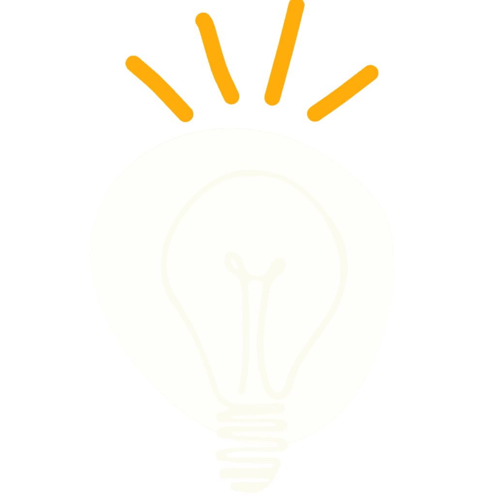 A simple outline of a lightbulb with four orange rays above it, symbolizing an idea or inspiration, on a plain white background—perfect for representing Deanna Jones’s creative spark.