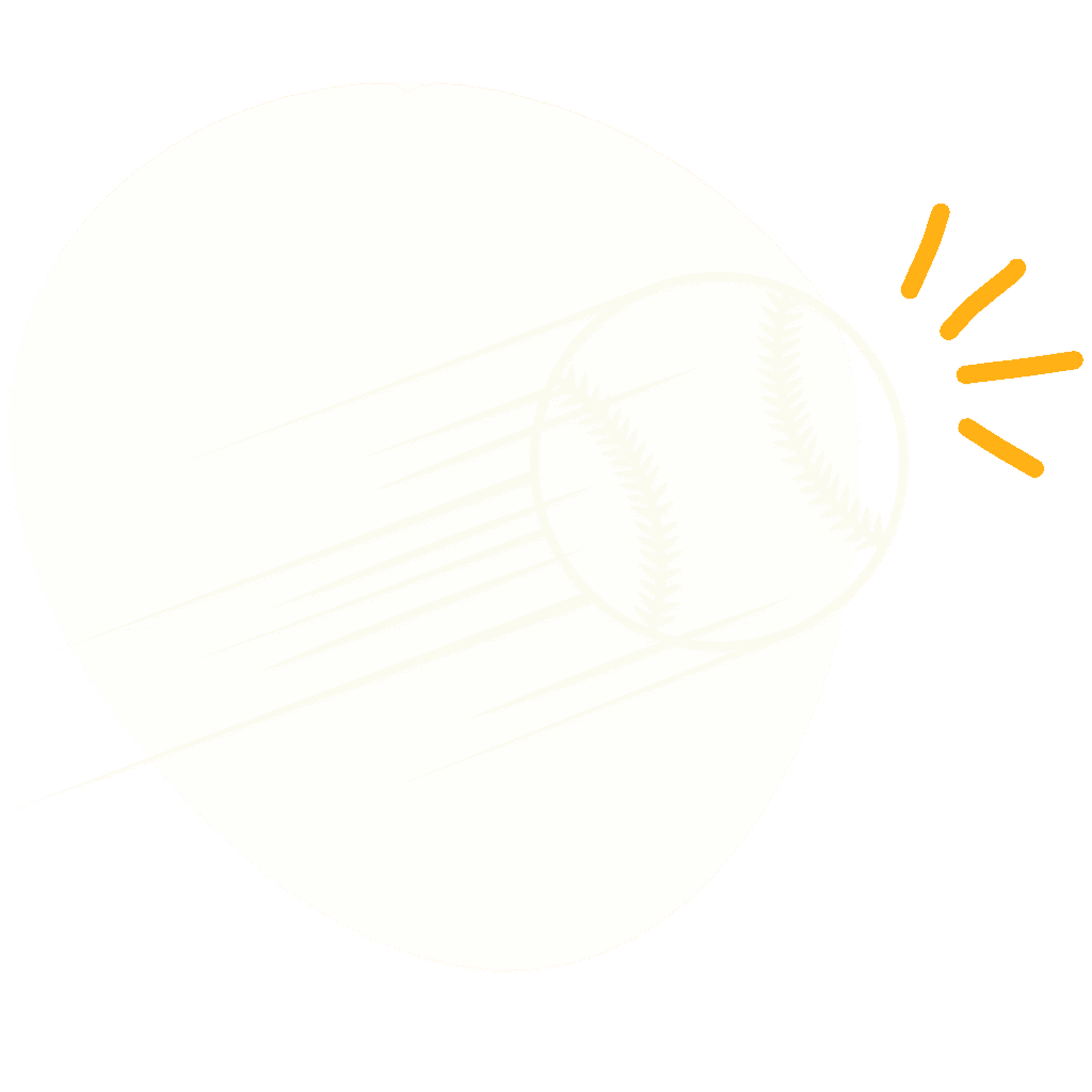 A baseball is flying through the air with motion lines behind it and yellow lines indicating impact or speed, as if thrown by Deanna Jones.